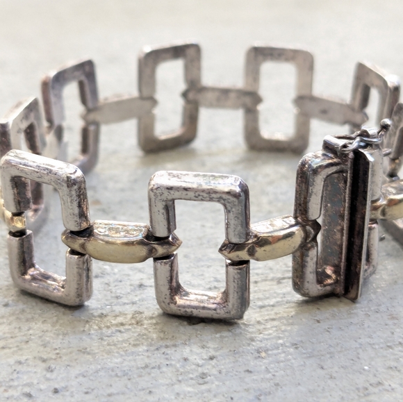 Vintage Sterling Silver Bracelet Two Tone Rectangle Italy 7.5 Modern - Picture 3 of 15